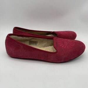 UGG Suede Fuchia Embroidered Flat Shoes Size 7‎
